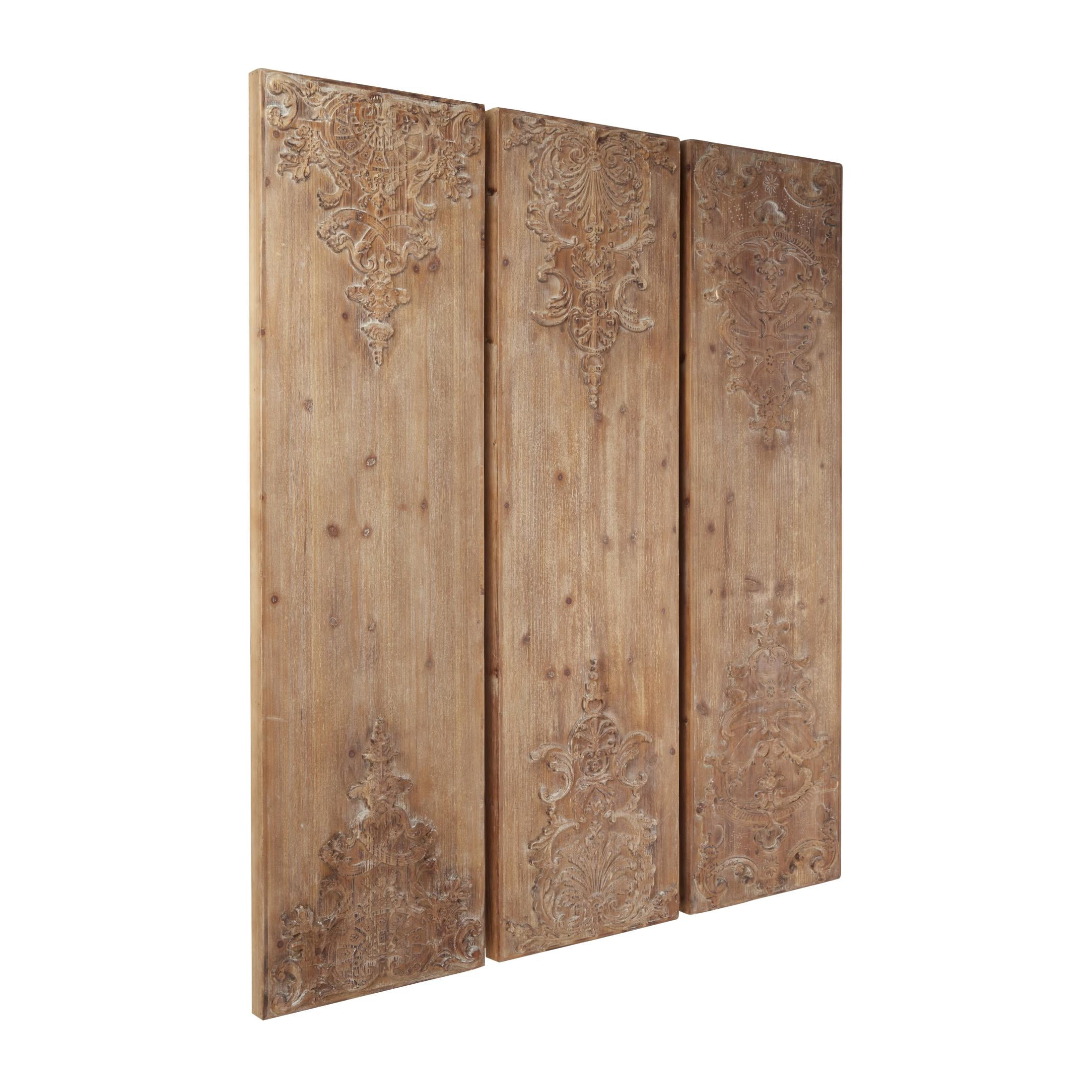 DecMode Brown Wood Carved Antefix Floral Wall Decor (3 Count)