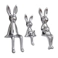 thumbnail image 1 of Colección de 3 estatuas de conejos en postura sentada, figura familiar de conejos Plata, 1 of 9