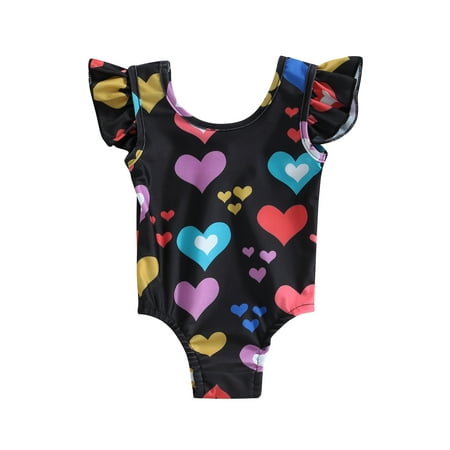 

Wassery Baby Girl Romper Swimsuit 3 6 9 12 18 24 Months Infant Bathing Suit Fly Sleeve Heart Print One Piece Beachwear Casual Summer Swimwear Tops