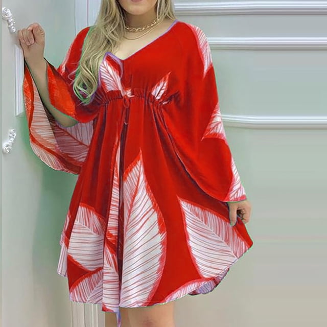 Robes pour Femmes 2024 Été Oversize Tempérament Doux Col en V Manches Bouffantes Couleur Unie Robe Confortable Robe Courte 50 % de Réduction Liquidation!