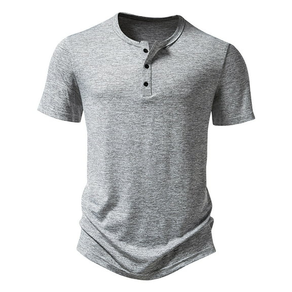 HBYJLZYG Men's Henley Shirts Short Sleeve Casual Button Down Muscle T-Shirt Summer Solid Color Fitness Gym Oversized Hipster Tops Gray