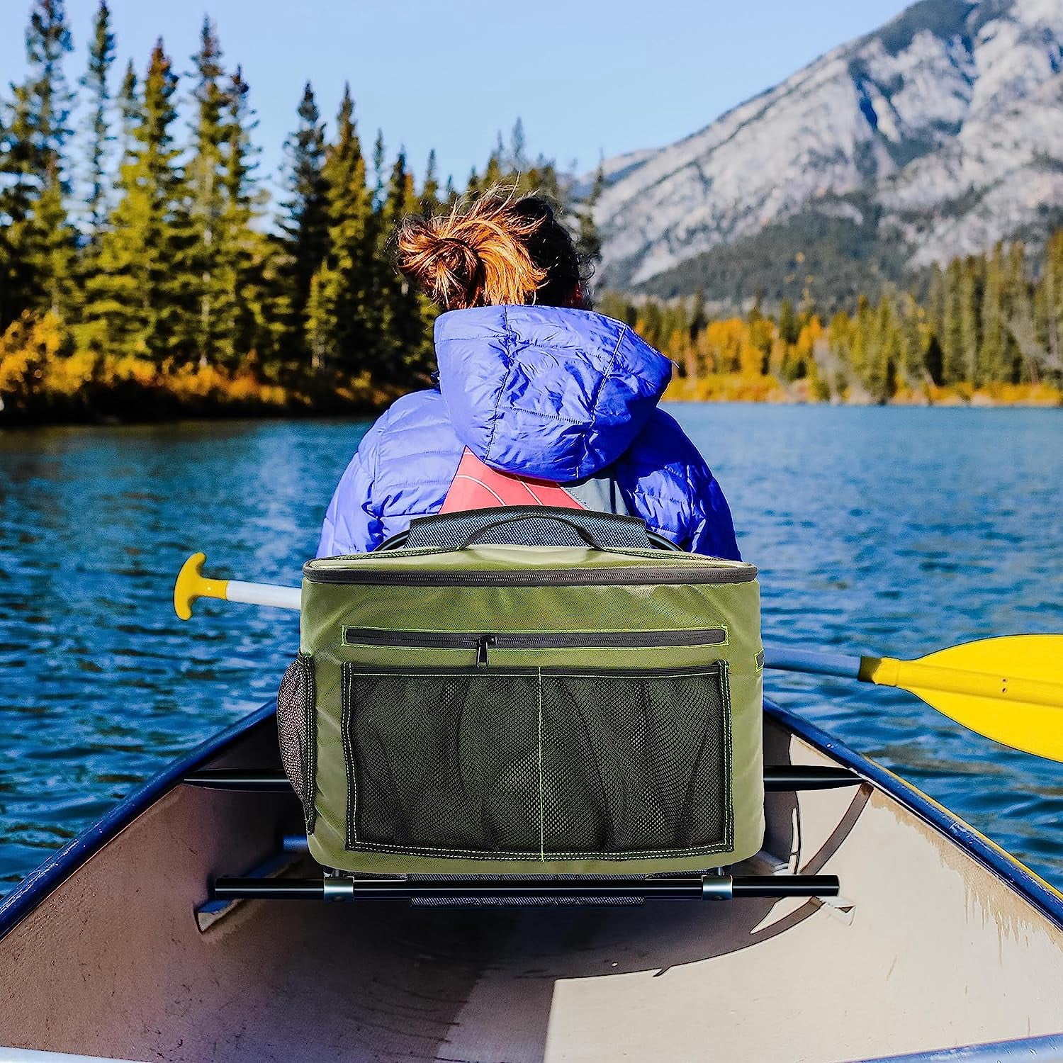 Skywin Kayak Cooler Behind Seat - Waterproof Kayak Seat Back Cooler for Kayaks - Compatible with Lawn-Chair Style Seats, Kayak Accessories Stores Drinks and Keeps Them Cool All Day Kayaking (D.Green)