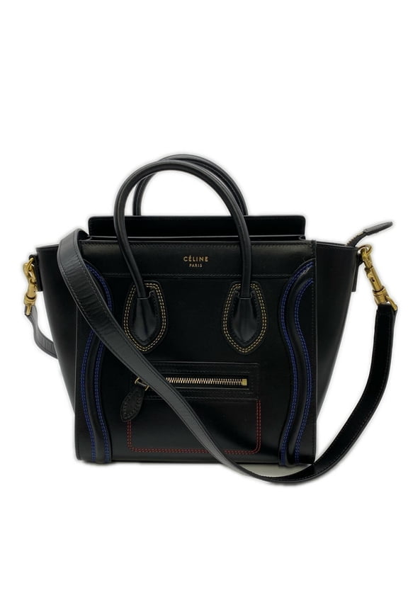 Pre-Owned CELINE Luggage Nano Shopper Handbag 17792 3ADG Black Multicolor Calf Leather Women's