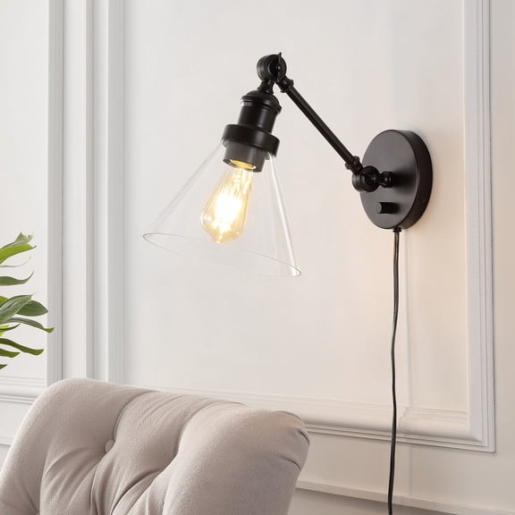 JONATHAN Y Cowie 8" Iron/Glass Adjustable LED Wall Sconce, Oil Rubbed Bronze