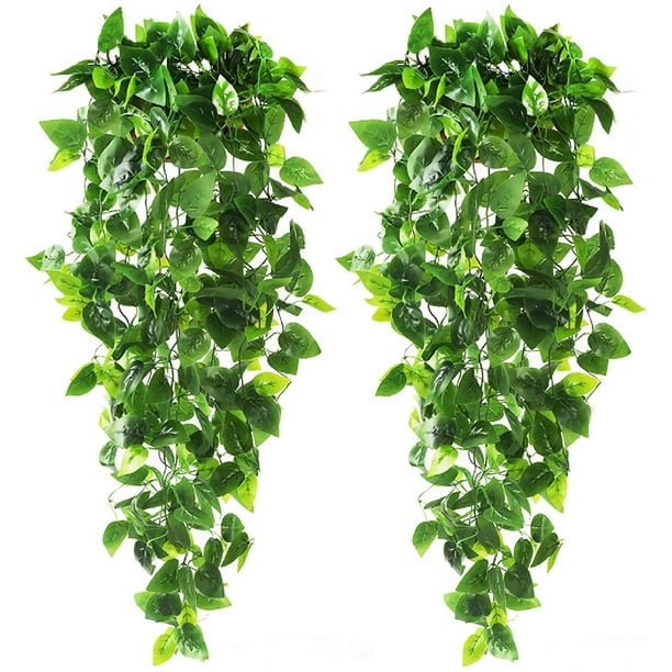 Paquete de 2 plantas artificiales colgantes de 4 pies, hojas de hiedra falsas para bodas, paredes, hogar, habitaciones, patios, interiores, exteriores, estantes, oficinas, decoración (sin cestas) Rojo Verde Cocina, Decoración y Otros