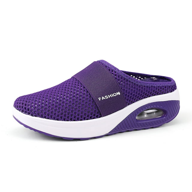 Ediodpoh Women's Summer Fashion Solid Color Large Mesh Bag Toe Slippers Comfortable Beach Slippers Womens Slippers Purple 7