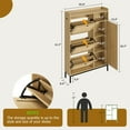 thumbnail image 2 of Homhougo Rattan Shoe Storage Cabinet with Doors and 3 Flip Drawers, Freestanding Organizer with Adjustable Shelves for Entryway, Narrow Shoe Rack Cabinet for Hallway, Easy Assembly, Oak Color, 2 of 7