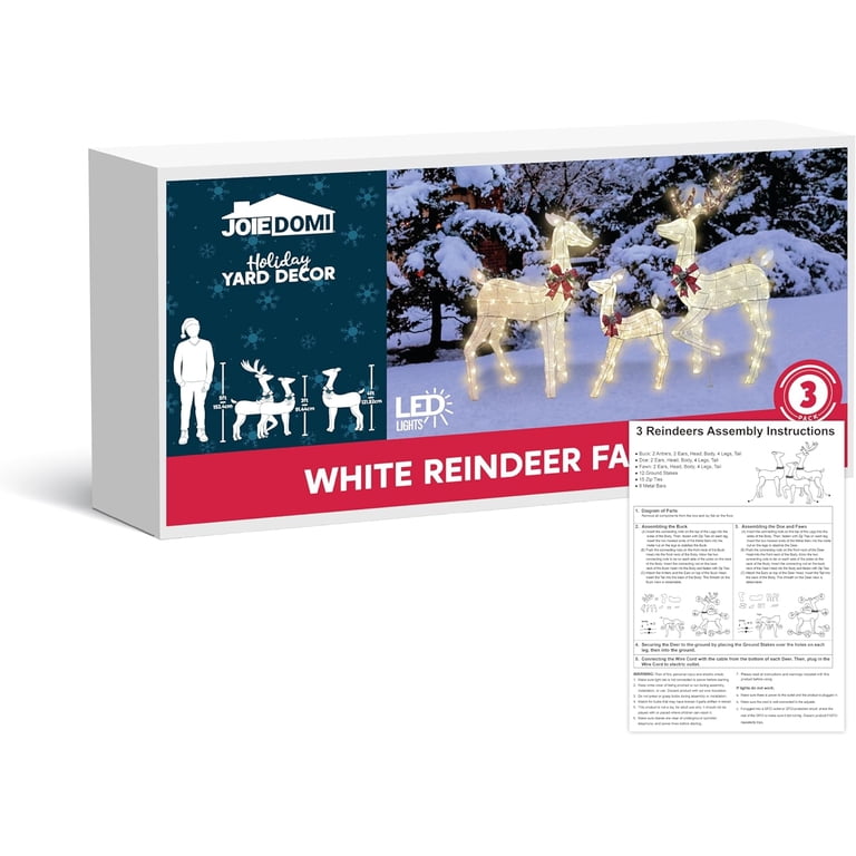 Joiedomi 2 Packs Cotton Reindeers, Sleigh LED Cool White Yard Lights for Christmas Winter Outdoor Decorations