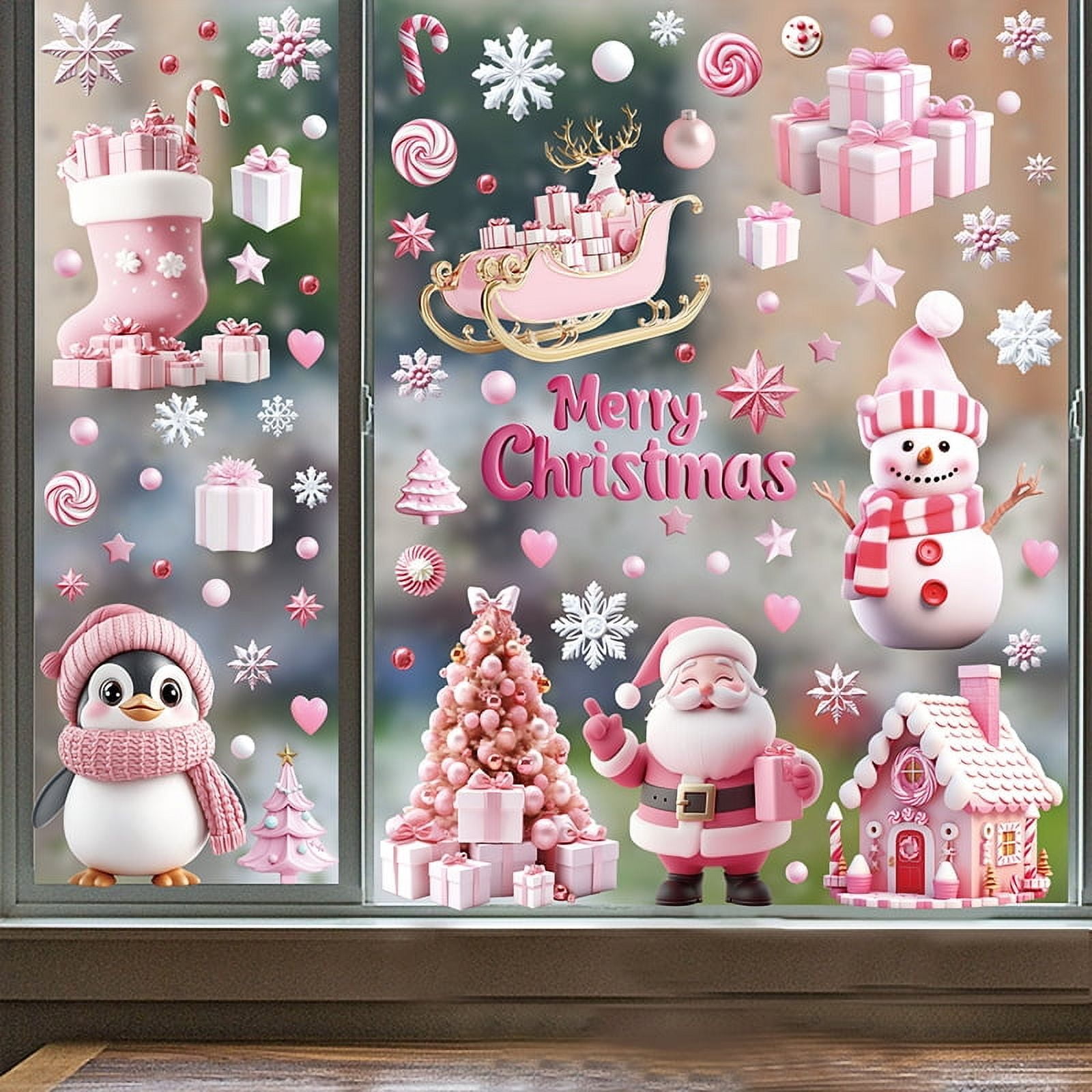 155pcs Christmas Window Clings Christmas Snowflakes Window Stickers 8sheets Christmas Window Decals Decorations, Christmas Snowflakes Clings Decoration Set for Kids Home Party Supplies