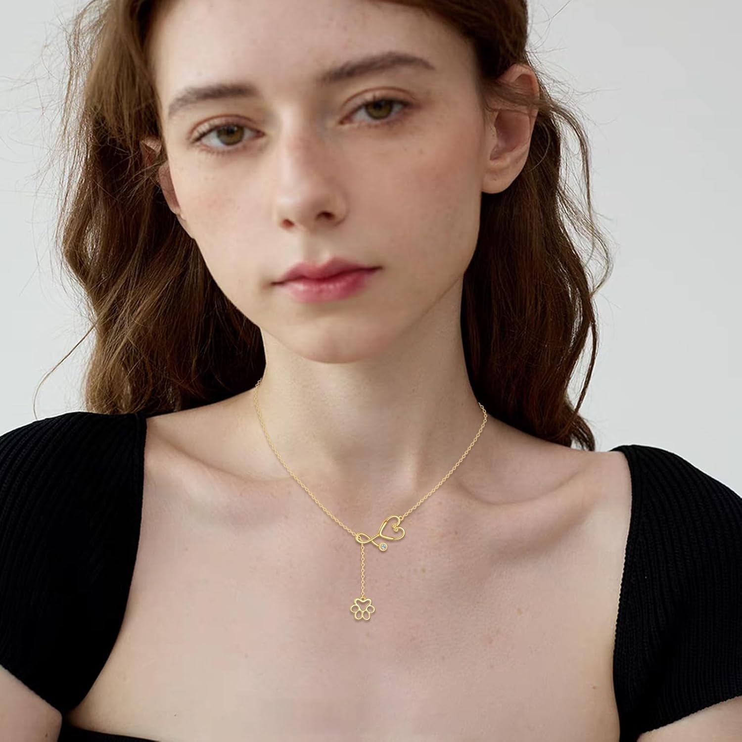 YAFEINI 14k Solid Gold Nurse Necklace for Women Real Gold Stethoscope Nursing Jewelry Gift