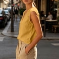 thumbnail image 5 of VBVC Women's Linen Blend Cap Sleeve Top , Ladies' Crew Neck Button Back Blouse , Loose Fit Summer Shirt For Women,Yellow,S-2XL, 5 of 10