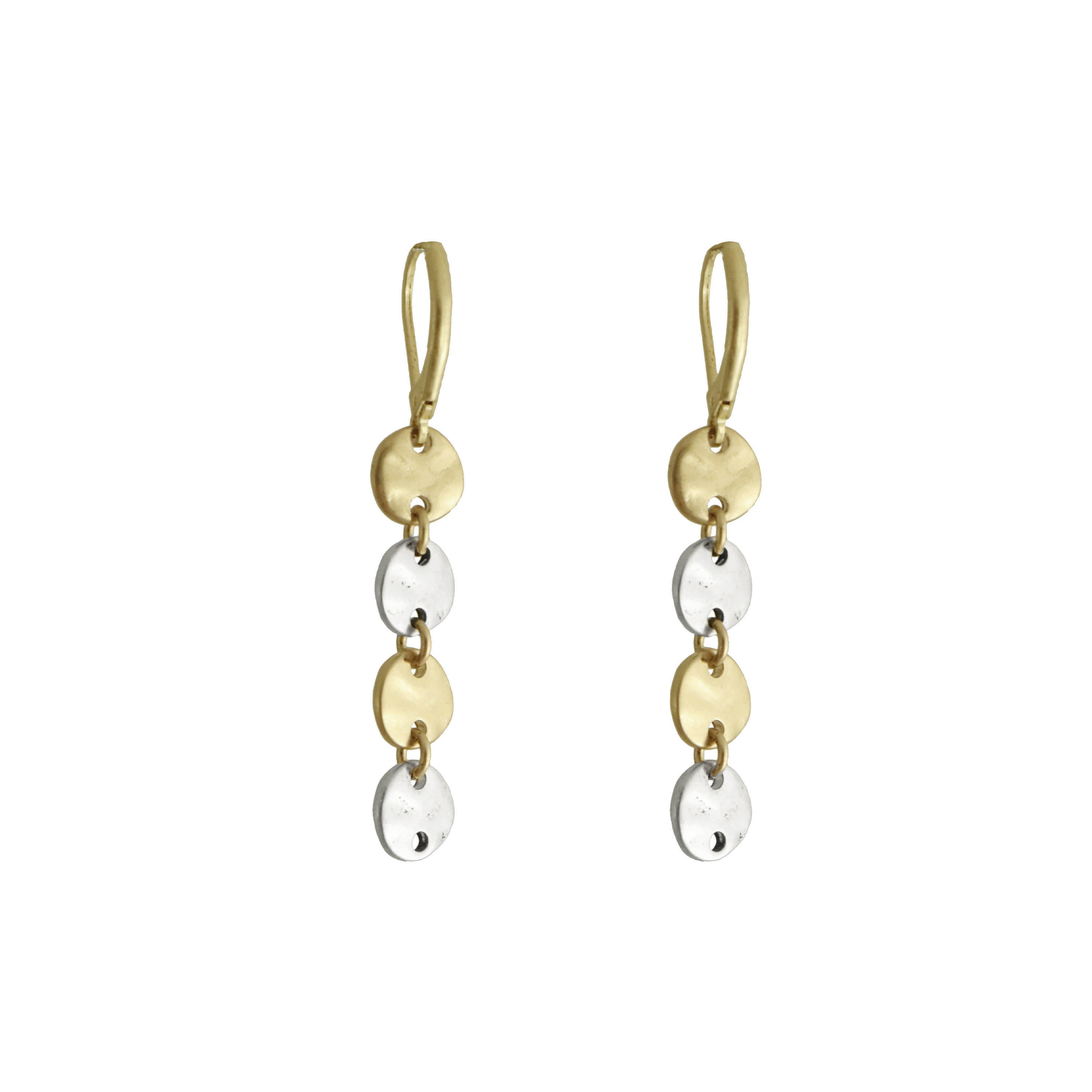 NEW Mixed Metal Silver & Gold Dangle Earrings|Minimalist Handmade Jewelry|Mothers Graduation Anniversary Hammered Gift|CareKit FREE SHIPPING