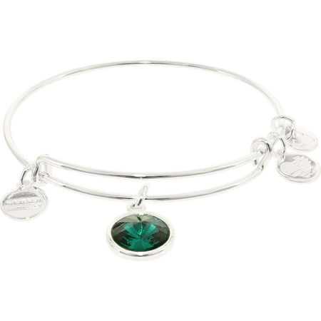 Alex And Ani Women's Crystal Birthstone May Emerald Shiny Silver Cubic-Zirconia Charm Bracelet - 8