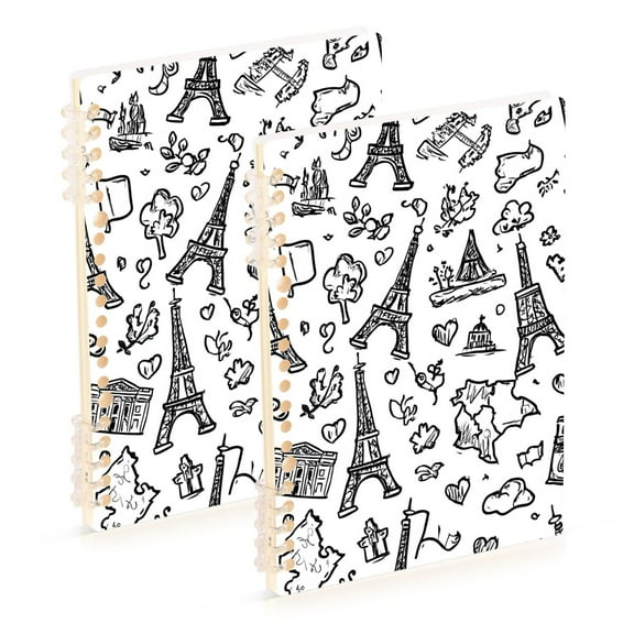 joogoo Spiral Journal Notebook Retro Eiffel Tower College Ruled Notebooks 8.3" x 5.7" 2 PCs