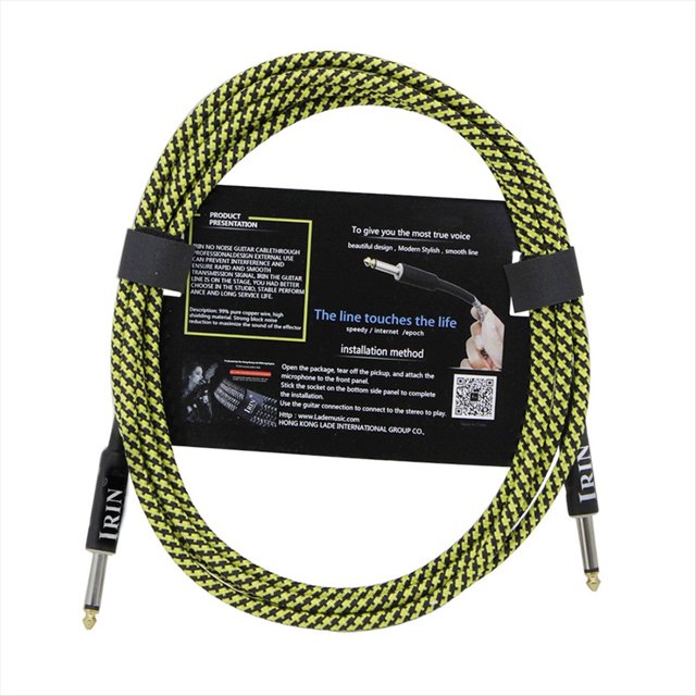 Cable de Guitarra, Cable para Instrumentos Musicales, Cable de Audio para Bajos, Cable con Reducción de Ruido (6 Metros), Amarillo y Negro