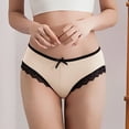 thumbnail image 3 of Scyoekwg Womens Underwear Lace Bow Thin Bikini Underwear Stretchy Mid Waisted Underwear Hipster Panties Comfort Briefs(Beige,XL), 3 of 4