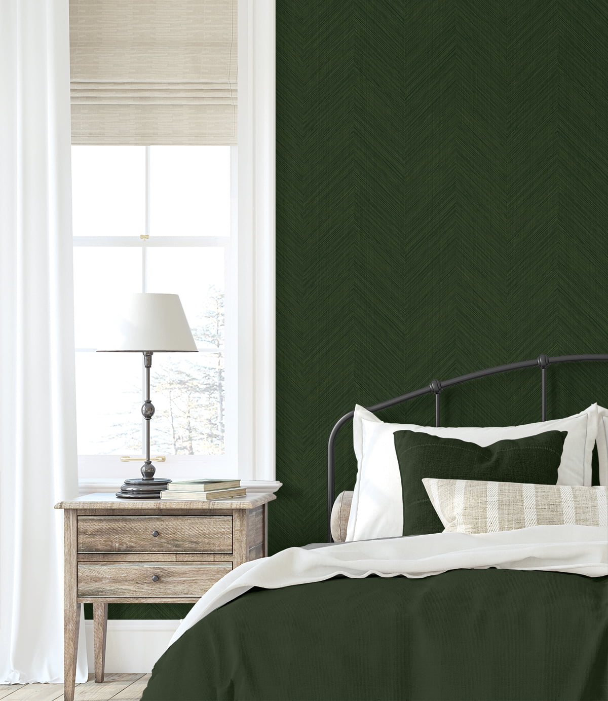 NextWall Green Chevron Stripe Peel and Stick Wallpaper