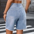 thumbnail image 7 of Women's Denim Shorts High Waisted with Pockets Adjustable Waistband Raw Hem Half Length Jeans Light Blue L, 7 of 7