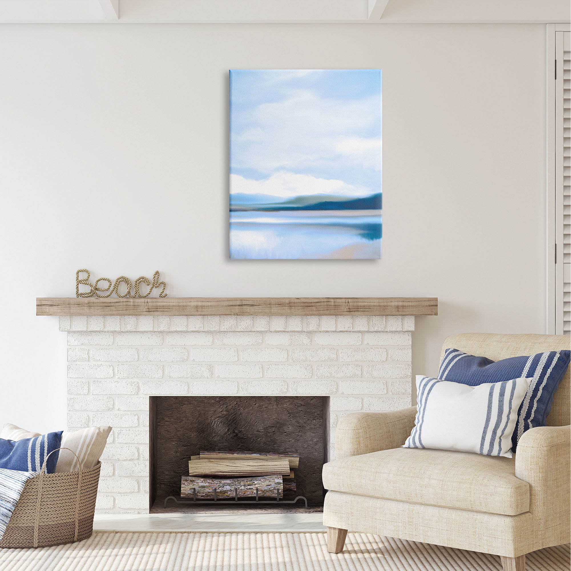 Stupell Industries Blue Beach Shore Nature Painting Gallery Wrapped Canvas Print Wall Art, 30 x 40