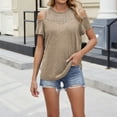 thumbnail image 2 of Charella Women's Summer Tops Cold Shoulder Hollow out Crew Neck Short Sleeve Basic Shirts Casual Loose Fit Clothes (S, Khaki), 2 of 8