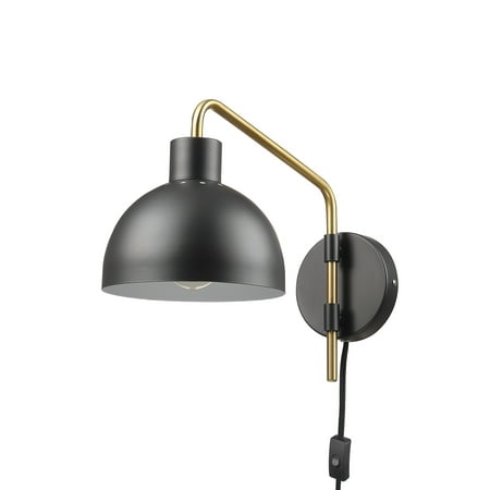 

Globe Electric Dimitri 1-Light Matte Dark Gray Plug-In or Hardwire Wall Sconce with Antique Brass Accent Arm and In-Line On/Off Switch 65546