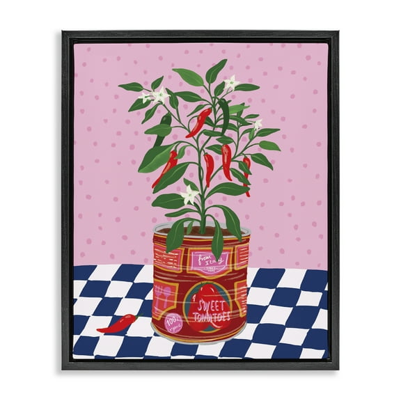 Stupell Industries Pepper Plant in Tin Food & Beverage Painting Black Floater Framed Canvas Art Print Wall Art, 17 x 21