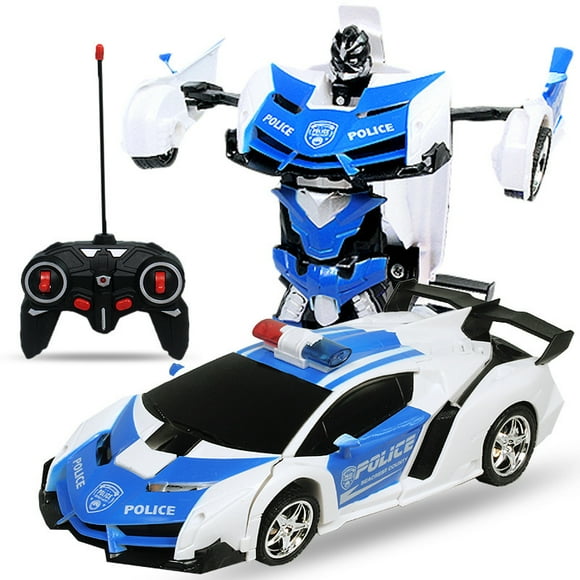 Transform Robot RC Car for Kids, 1:18 Scale Model Racing Car with One-Button Deformation, 360°Drifting, Transforming Robot Car Toy Gift for Boys and Girls, Battery version, White Police Car
