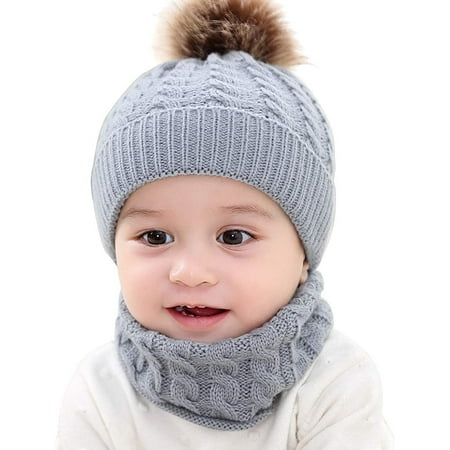 

Zukuco Toddler Baby Winter Hat 2pcs Baby Hat Scarf Set Toddler Winter Hat Neckerchief Knit Beanie Hat Circle Loop Scarf for 0-3 Years