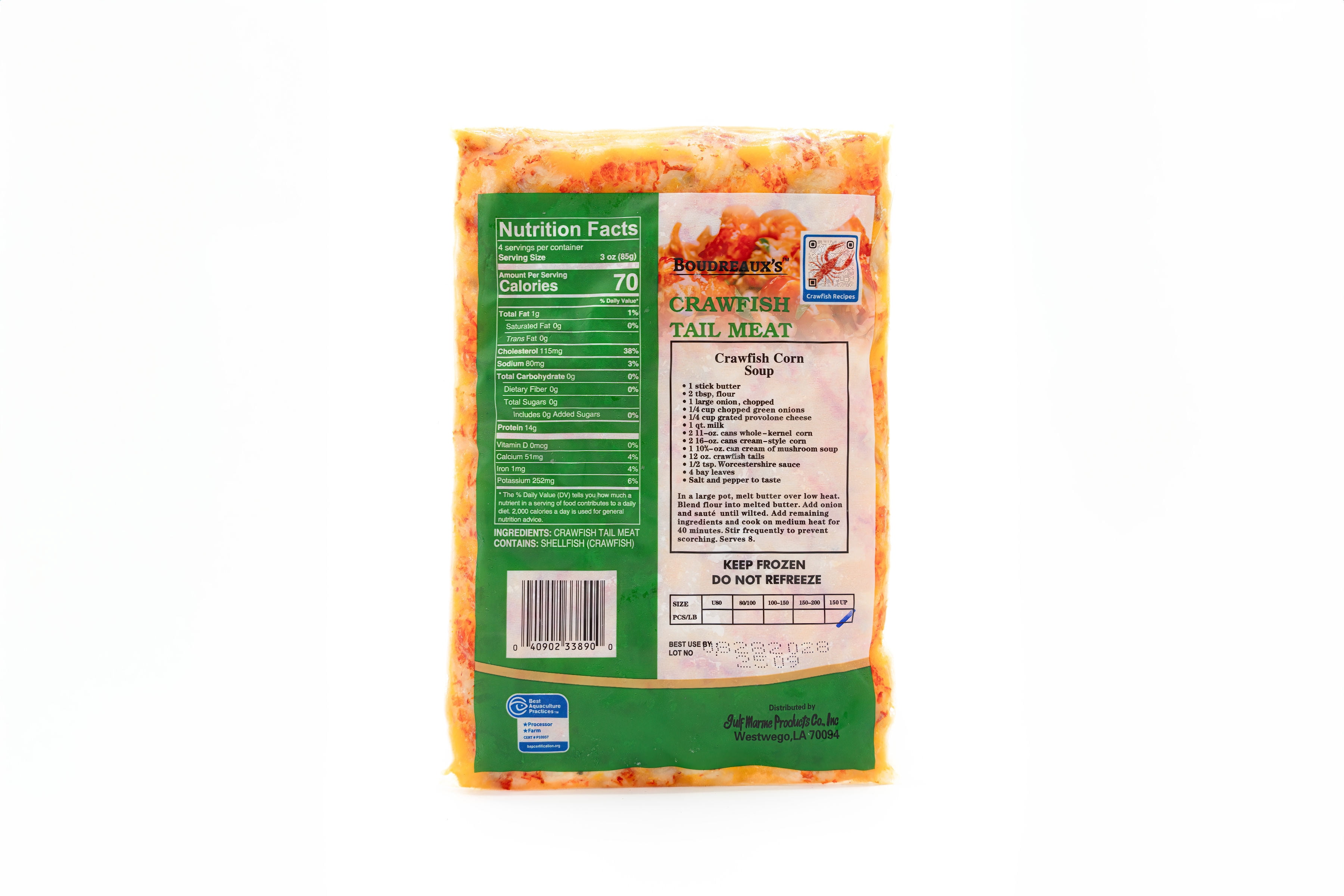Boudreaux's Frozen Cooked Peeled & Deveined, Crawfish Tail Meat, 12 oz.