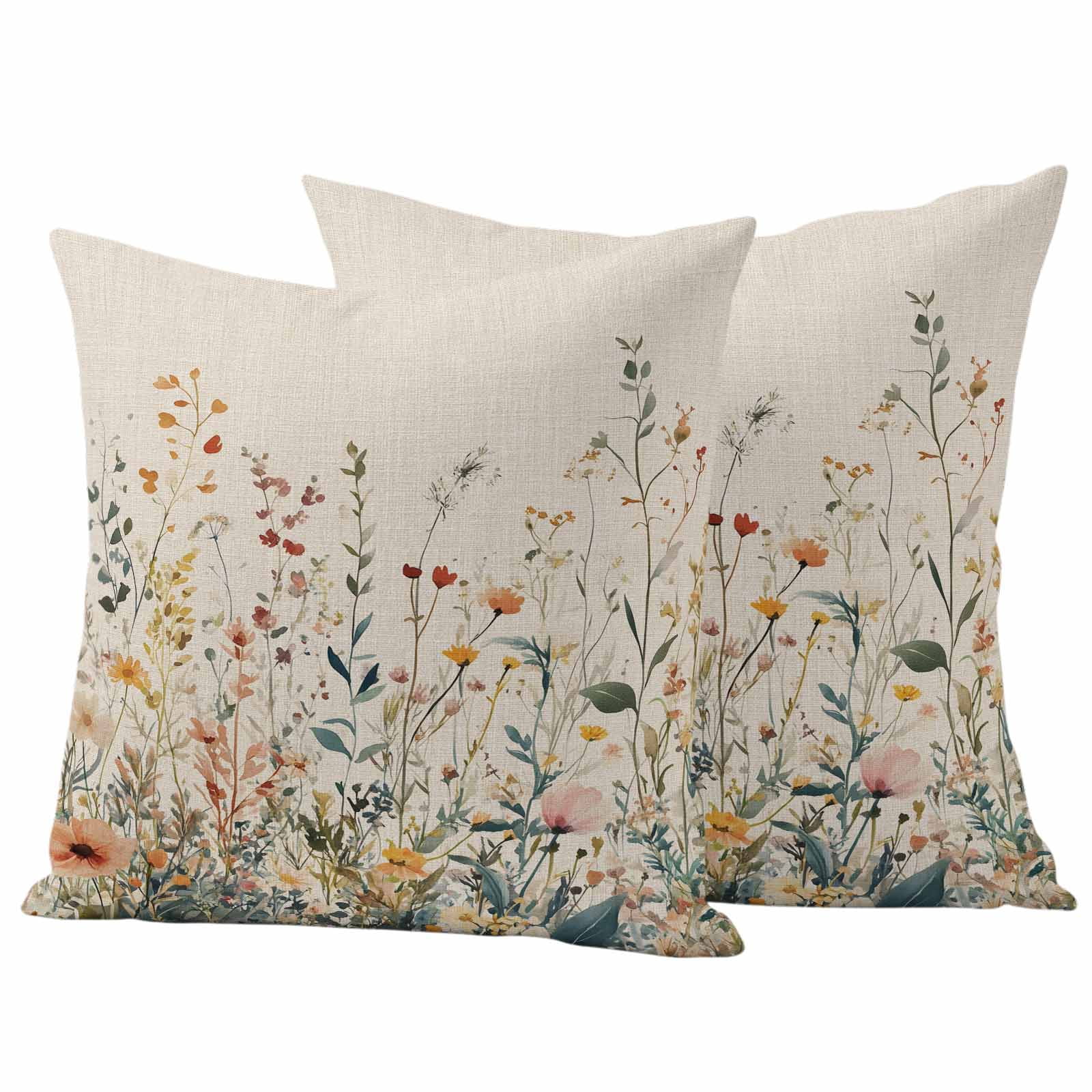 Pack of 2 Outdoor Pillow Covers 24x24 Inch Waterproof Vintage Botanical Throw Pillow Covers,Decorative Couch Pillow Case Sham Spring Floral Summer Botanical Rustic Patio Pillowcases Cushion Cover