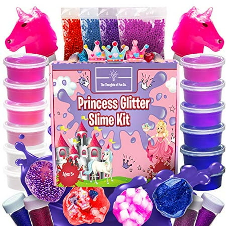 Princess Unicorn Slime Kit for Girls - Fluffy Unicorn Slime, Glow-in-The-Dark Slime Mixing Fun, 12 Colors - Stretchiest Slime Kit, Slime Glitter, DIY Pink, Crafts and Toys Gift for Girls