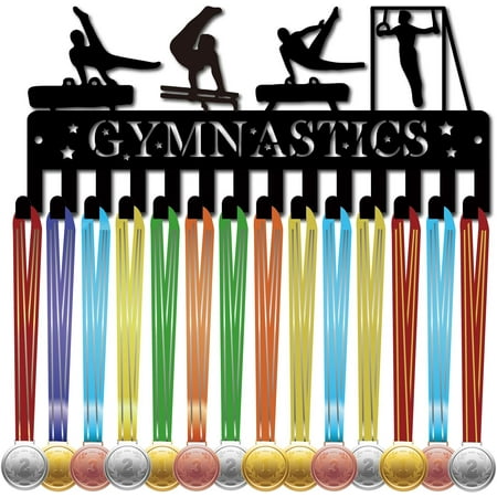 

Gymnastics Medal Holder Medal Hanger Display Rack Sports Hanging Athlete Awards Iron Small Wall Mount Decor with 14 Hooks for Wall Home Badge Race Competition Medalist Black 11.4 x 5.1Inch