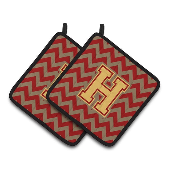 Caroline's Treasures Holders Letter H Chevron Garnet and Gold Pair of Pot Holders, Polyester Fabric, 7.5 X 7.5 inch