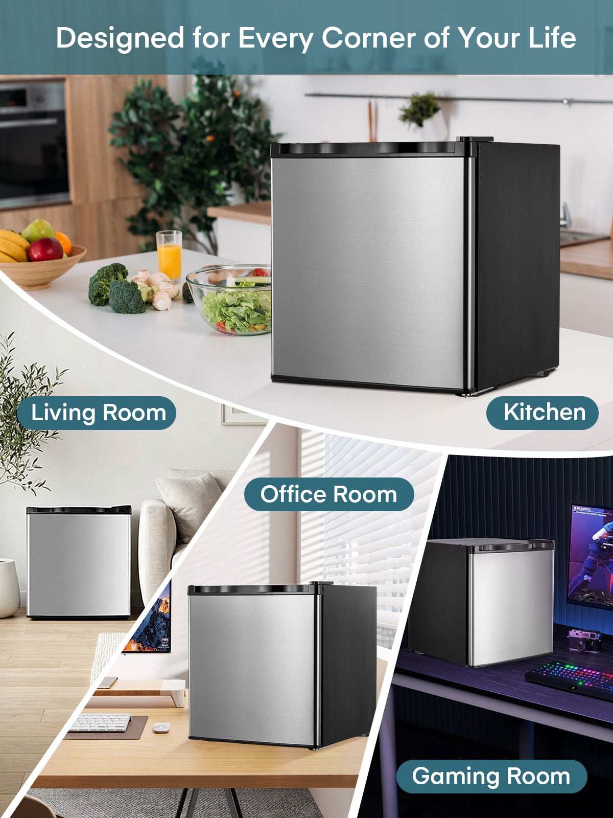 Compact Upright Freezer, fohere 1.1 cu.ft Countertop Mini Freezer with Reversible Door and 7 Adjustable Temperature, for Home/Apartment/Office, Silver