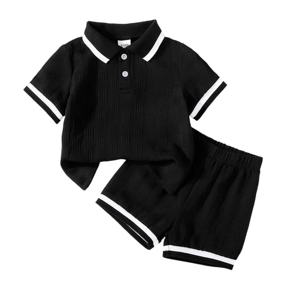 QUTOAY Baby Boy Outfits Button Placket Short Sleeve Shirt and Shorts Set Comfy Casual Wear for Toddler Summer Outfits 01_Black,12M
