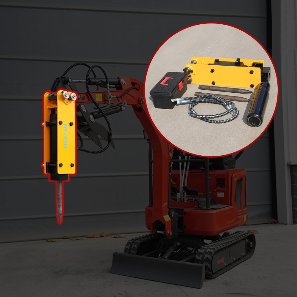 HUAYEE Mini Excavator Hydraulic Breaker with Pins, Hydraulic Hoses & Chisels Heavy-Duty Attachment for Digger. USA Stock, 90MM/3.54in Span, 25MM/0.98in Hole Diameter, 90MM/3.54in Central Wheelbase