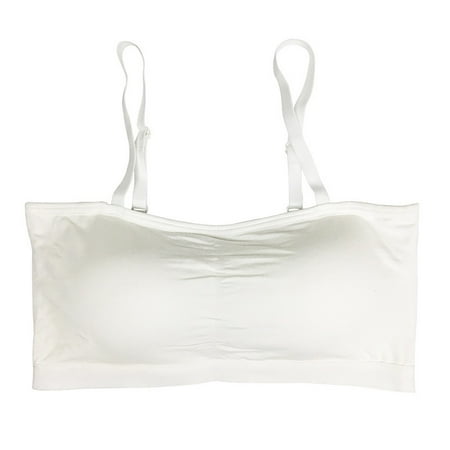

CLZOUD Comfy Bra White Women s Solid Color Casual Wear with Anti Stray Light Short Navel Strap Chest Pad As A Base and Wearing A Straight Neck Top Vest L