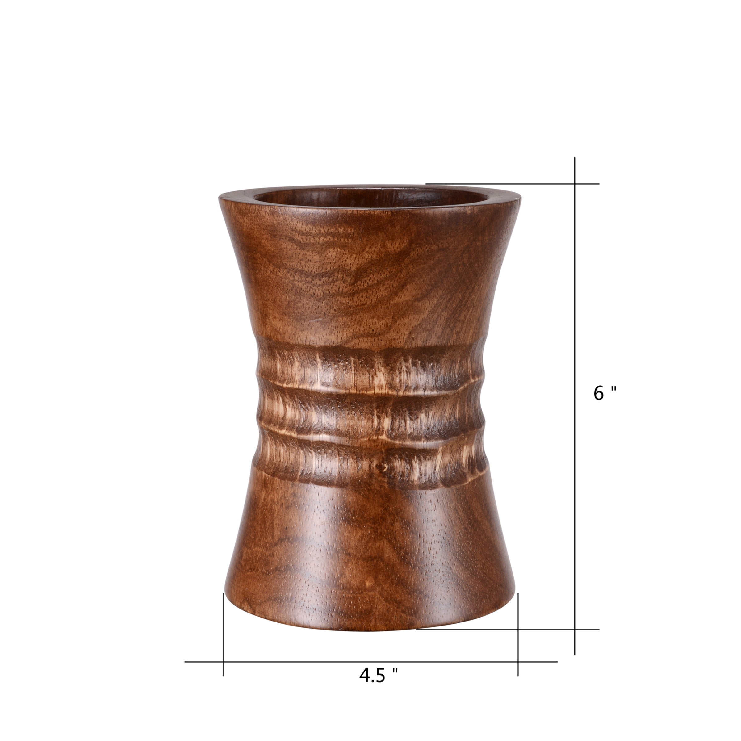 Villacera Handmade 6" Tall Mango Wood Decorative Brown Pillar Candle Holder | Rustic Hand Carve Design | Eco-Friendly and Sustainable Wood