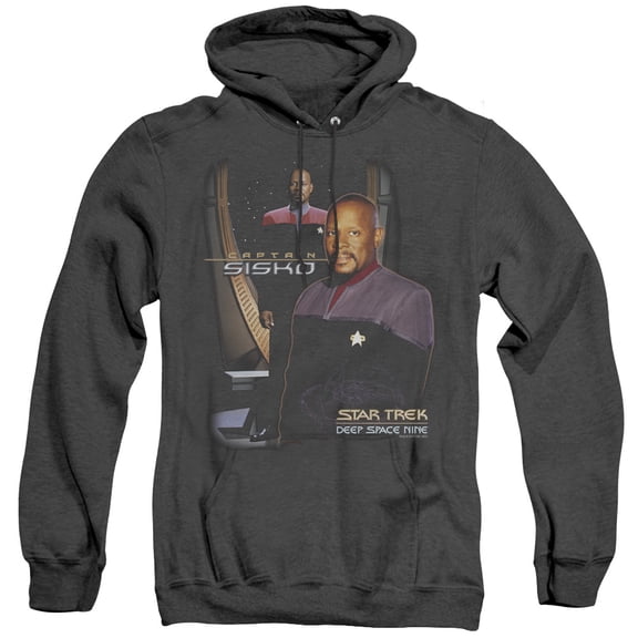 Star Trek Captain Sisko Adult Heather Hoodie Sweatshirt Black