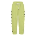 thumbnail image 4 of Spring Summer Linen Pedal Pushers For Women High Waist Straight Leg Side Button Design Breathable Casual Beach Capris Green S, 4 of 7