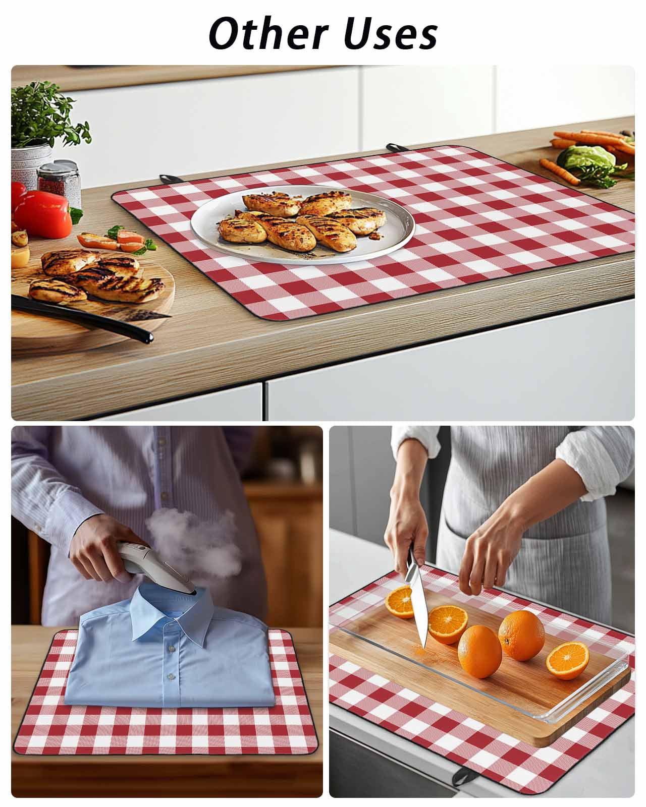 Stove Top Covers for Electric Stove, Farmhouse Red Plaid Glass Stovetop Cover Protector, Rustic Red White Checkered Induction Cooktop Protector Oven Mat for Kitchen Countertop 24"x21"