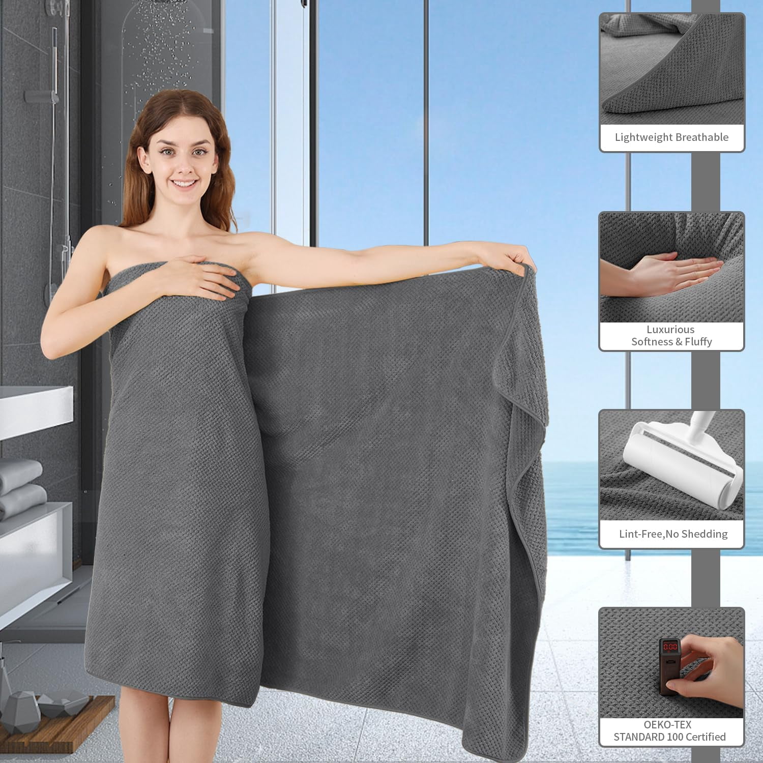 Extra Large Bath Towel Set of 4 (35.43"x70.87"),Oversized Bath Sheet Super Soft Highly Absorbent Jumbo Bathroom Towel Set Microfibers Quick Dry Shower Towel for Hotel,Bathroom,Guest,Spa,Gym ( Gray)