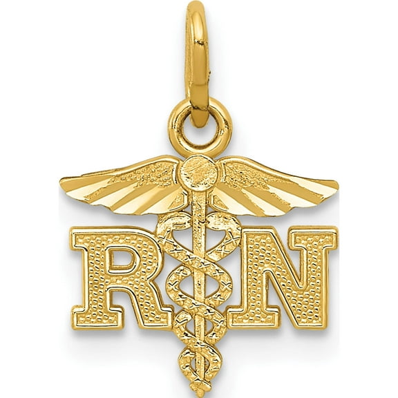 14K Yellow Gold Diamond-Cut Polished Rn Nurse Pendant (16.21 X 11.14) Made In United States k6117
