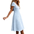 thumbnail image 5 of Lenpel Womens Summer Boho Dresses Fashion Eyelet V Neck Short Sleeve Knee Length Sundresses Casual Loose Dresses, 5 of 6