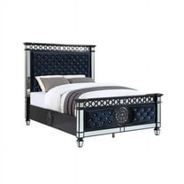 ACME Varian II Queen Bed in Dark Navy Velvet and Black and Silver