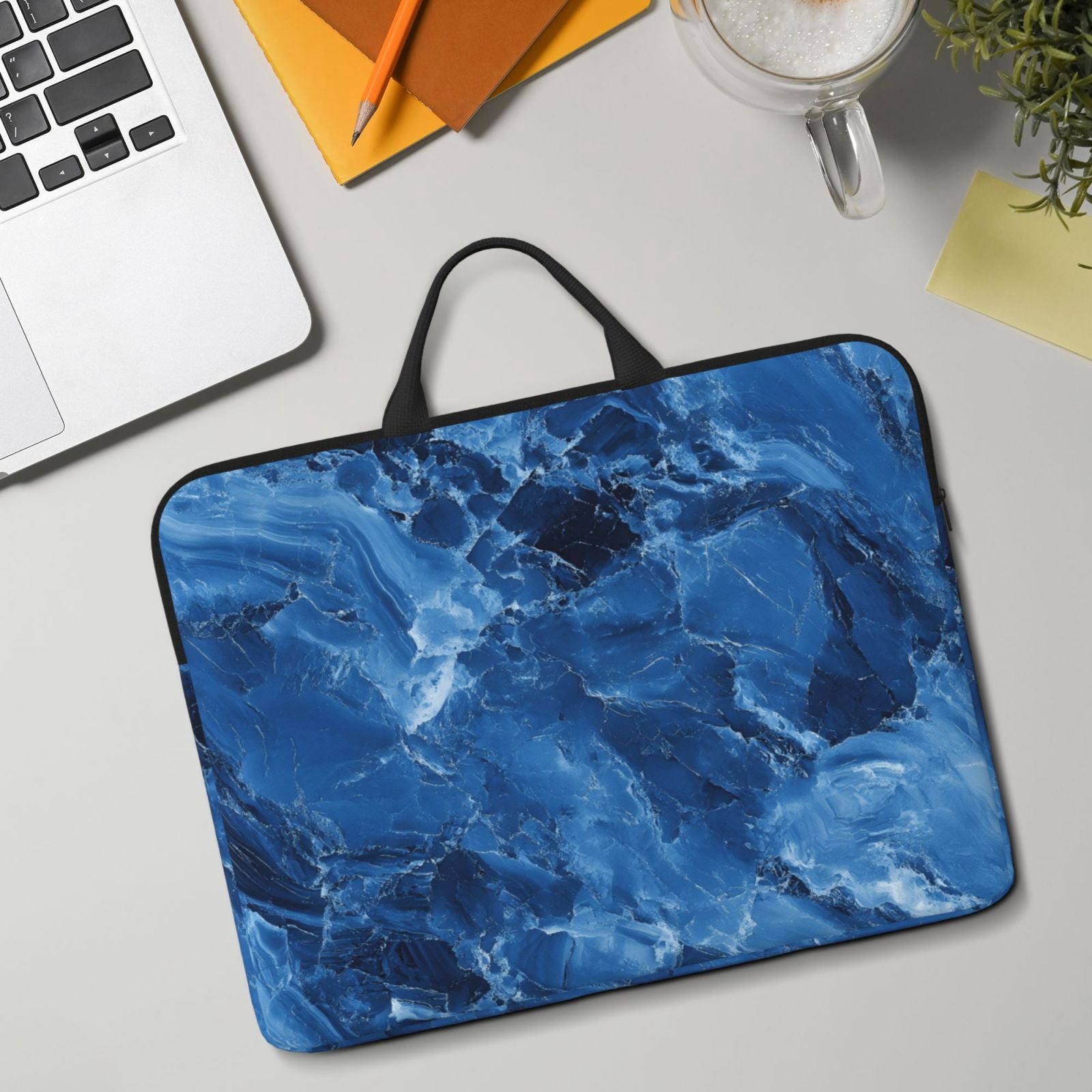 Laptop Sleeve Bag For Women Men 14inch Waterproof Durable Protective Computer Carrying Cover Handle Laptop Case Bag Royalblue Marble_3
