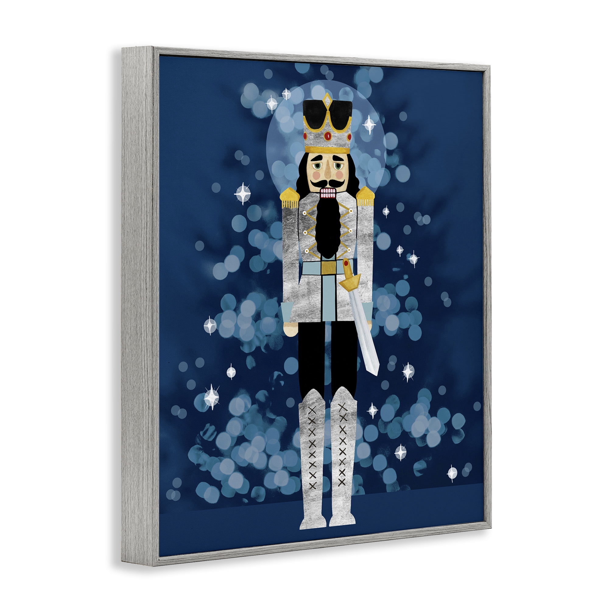 Stupell Industries Seasonal Modern Nutcracker Holiday Painting Gray Framed Art Print Wall Art, 11 x 14