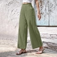 thumbnail image 5 of Fitness Clothing Women's Linen Blend Wide Leg Pants Elastic Drawstring Waist Casual Summer Beach Pants with Pocket Green S, 5 of 6