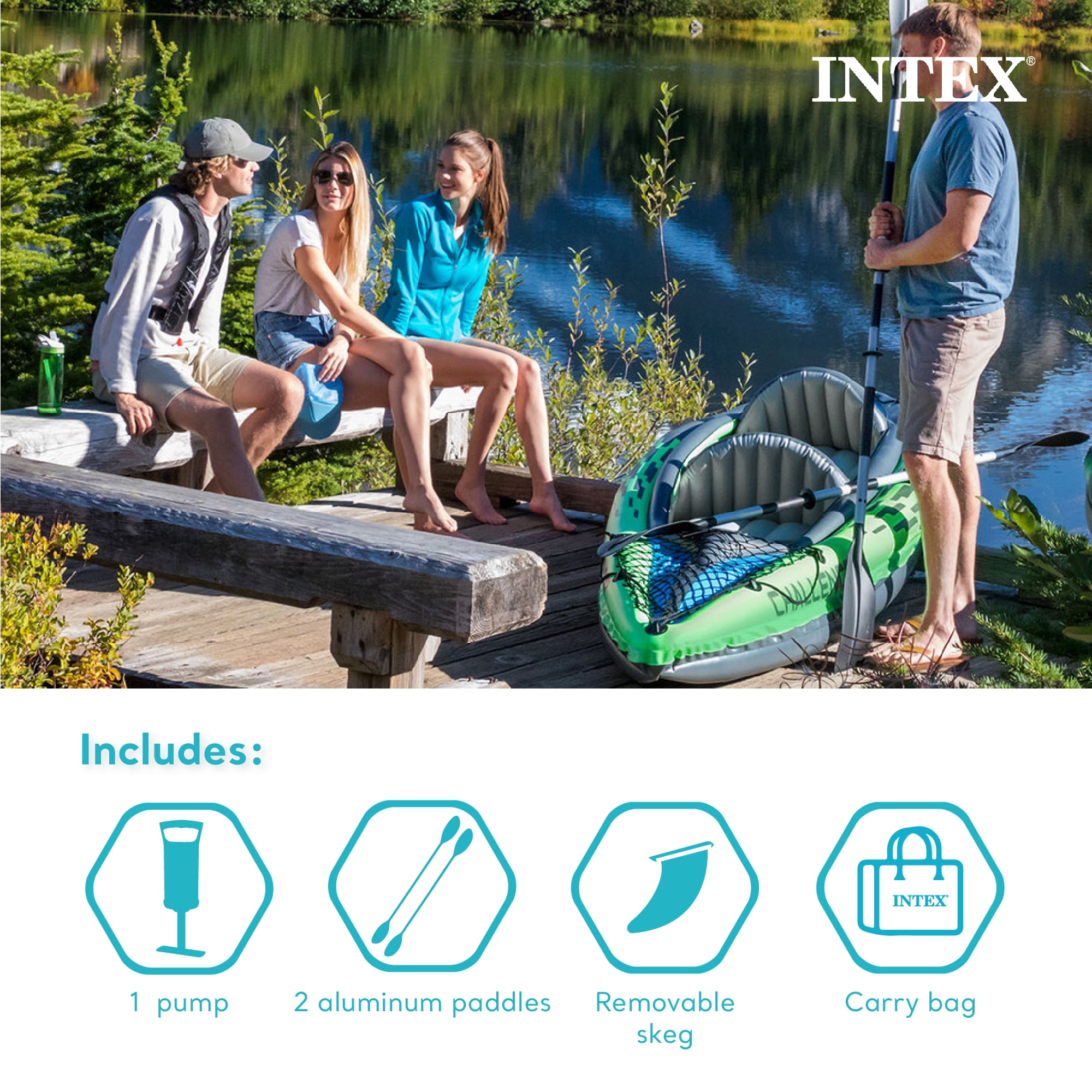 Intex Challenger K2 2-Person Inflatable Kayak and Accessory Kit Oars & Pump