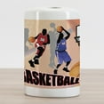 thumbnail image 2 of Basketball Ceramic Toothbrush Holder, Basketball Action Players on Abstract Background Classical Poster Style Print, Versatile Countertop for Bathroom, 4.5" X 2.7", Orange Black, by Ambesonne, 2 of 4